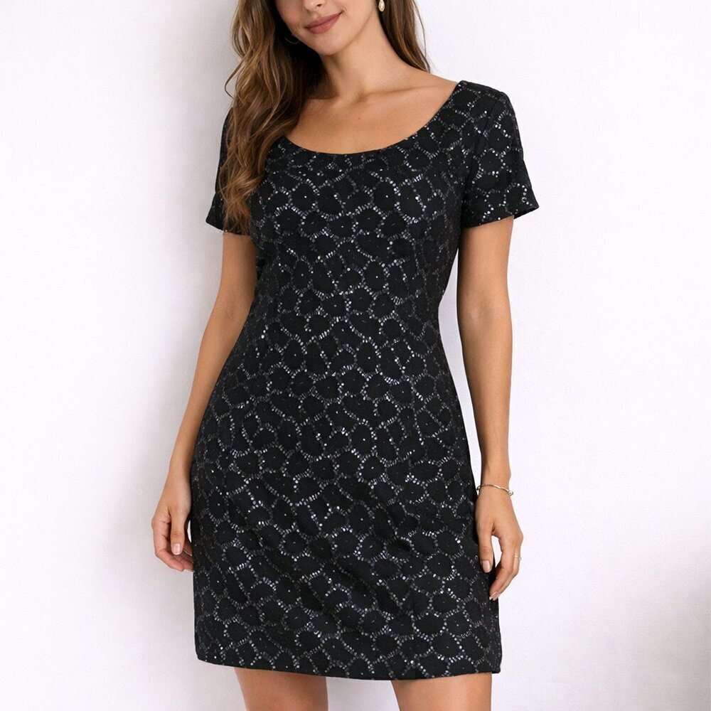 Anthro Plenty Tracy Reese Lace Dress 8 Black Blue Metallic